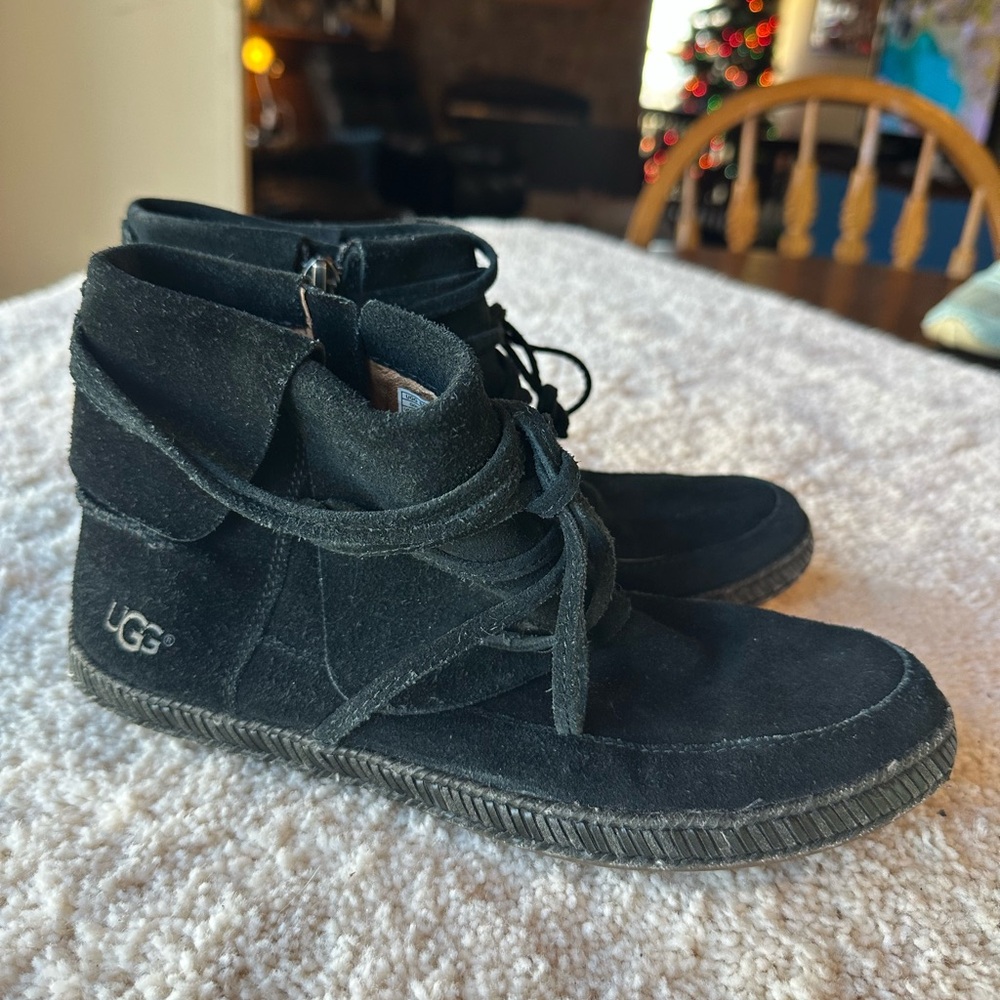 UGG Black Suede Lace-Up Boots - Picture 3 of 7